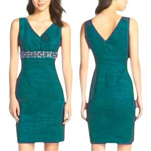 Eliza J Cocktail Dress Size 10 Green With Rhinestone Waist Accent
